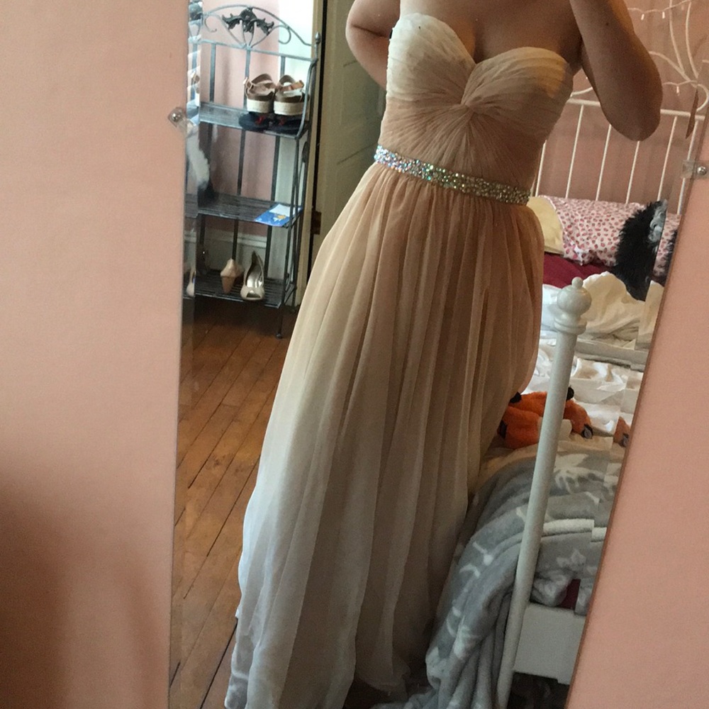 La Femme Strapless Ombré Prom Dress